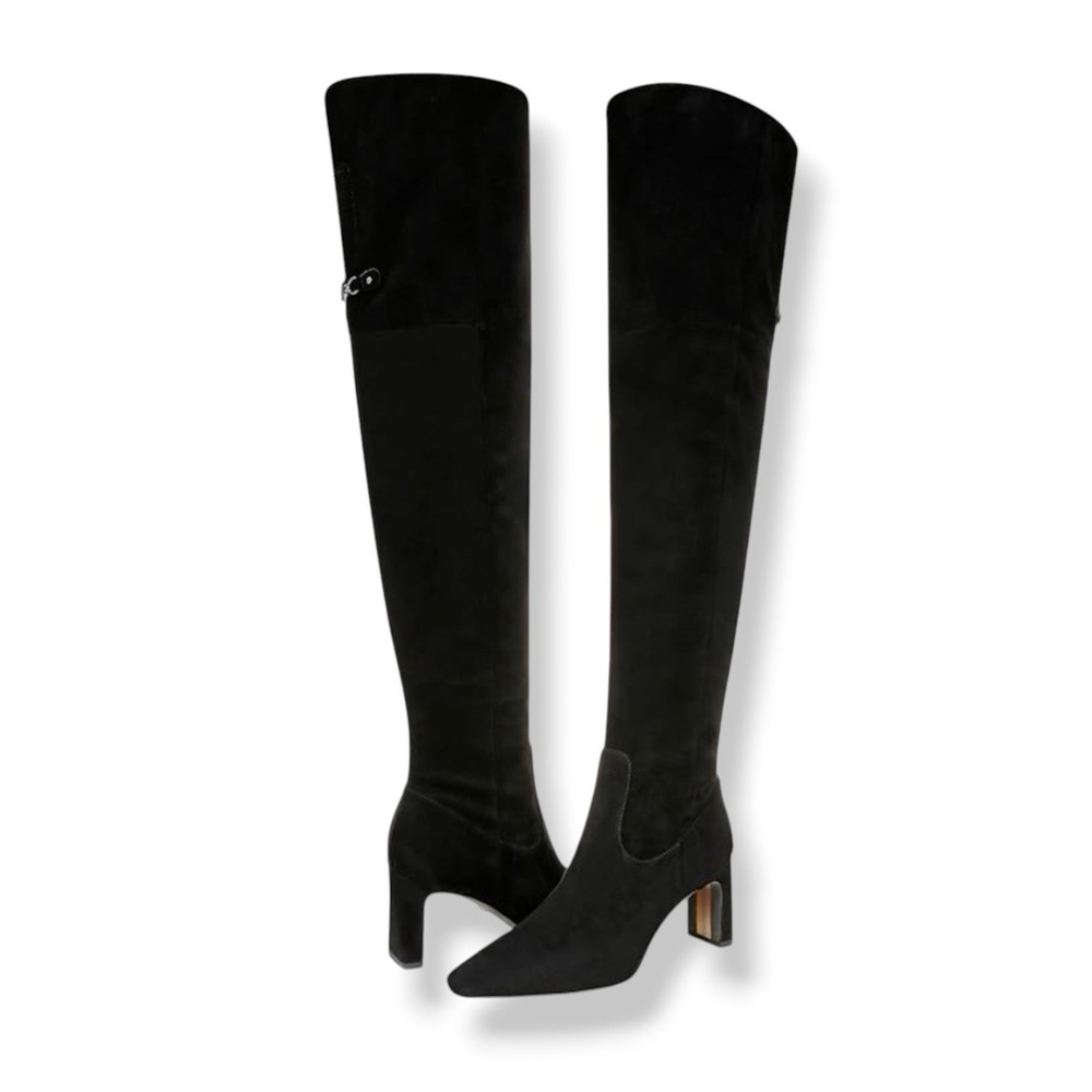 Sam Edelman Boots Women 7.5 Black Suede Leather Shea Over The Knee